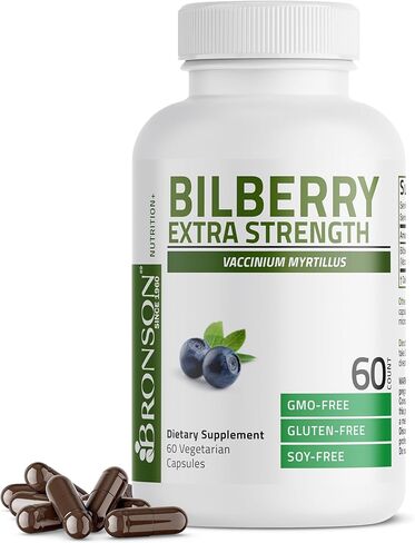 Bronson Bilberry Extra Strength 3000 mg per Serving Vaccinium Myrtillus, Promotes Eye Health and Supports Healthy Vision - Non GMO, 200 Vegetarian Capsules in Kuwait