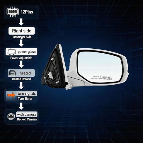 Passenger Power Side View Mirror Heated Camera Compatible with Honda Accord Sedan 2013-2015 76200T2GA42ZC in Kuwait