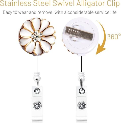 6 قطع من حاملات شارات الهوية مع كاميليا، بكرة شارة لطيفة سلك قابل للسحب مقاس 25 بوصة مع مشبك تمساح، حامل شارة ممرضة مشبك قابل للسحب مع حجر الراين اللؤلؤي اللامع in Kuwait