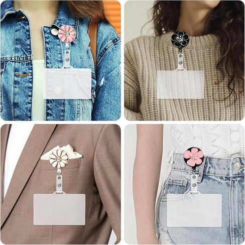 6 قطع من حاملات شارات الهوية مع كاميليا، بكرة شارة لطيفة سلك قابل للسحب مقاس 25 بوصة مع مشبك تمساح، حامل شارة ممرضة مشبك قابل للسحب مع حجر الراين اللؤلؤي اللامع in Kuwait