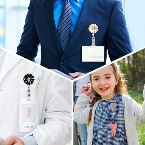 6 قطع من حاملات شارات الهوية مع كاميليا، بكرة شارة لطيفة سلك قابل للسحب مقاس 25 بوصة مع مشبك تمساح، حامل شارة ممرضة مشبك قابل للسحب مع حجر الراين اللؤلؤي اللامع in Kuwait