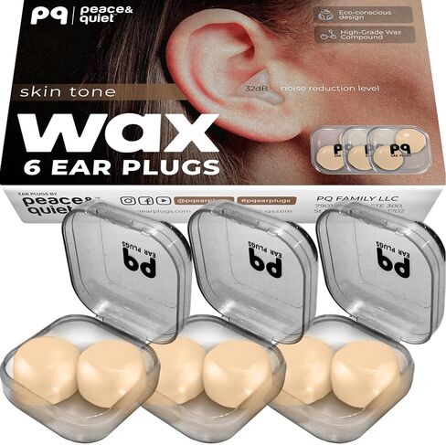 PQ Wax Ear Plugs for Sleep - 6 Silicone Wax Earplugs for Sleeping and Swimming - Gel Ear Plugs for Noise Cancelling, Ear Protection - Sleeping Earplugs with Sound Blocking 32 Db (6-Pillows). White in Kuwait