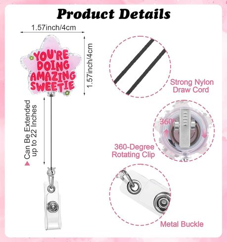 Your Doing Amazing Sweetie Badge Reel, Nurse Badge Reel, Pink Retractable ID Card Holder Clip for Nurses Social Workers (Star Shape) in Kuwait