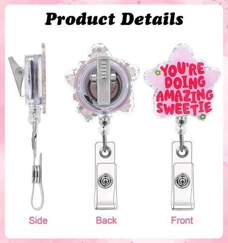 Your Doing Amazing Sweetie Badge Reel, Nurse Badge Reel, Pink Retractable ID Card Holder Clip for Nurses Social Workers (Star Shape) in Kuwait