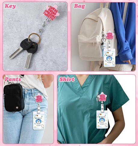 Your Doing Amazing Sweetie Badge Reel, Nurse Badge Reel, Pink Retractable ID Card Holder Clip for Nurses Social Workers (Star Shape) in Kuwait