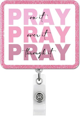 Christian Badge Reel, Pray on It Pink Retractable Badge Holder Name Tag ID Card Clip for Nurse Nursing Student Medical Office Worker in Kuwait