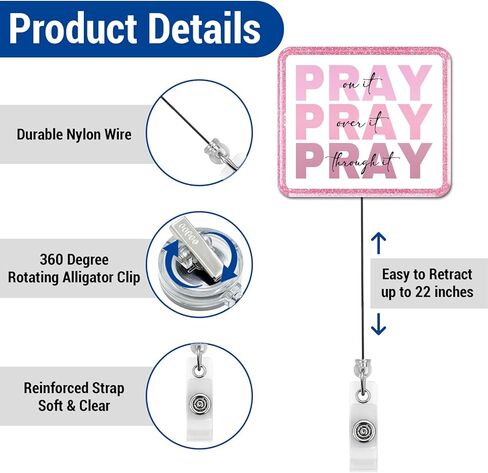 Christian Badge Reel, Pray on It Pink Retractable Badge Holder Name Tag ID Card Clip for Nurse Nursing Student Medical Office Worker in Kuwait