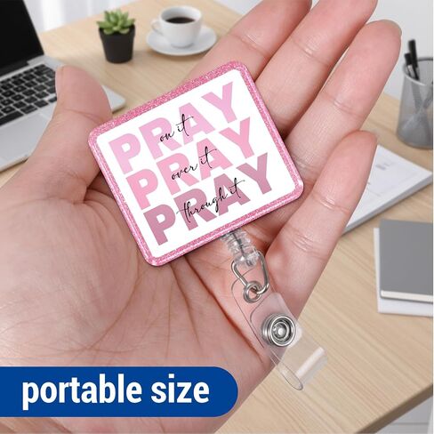 Christian Badge Reel, Pray on It Pink Retractable Badge Holder Name Tag ID Card Clip for Nurse Nursing Student Medical Office Worker in Kuwait