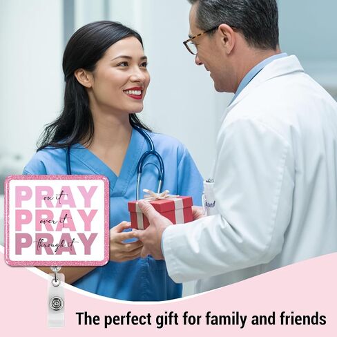 Christian Badge Reel, Pray on It Pink Retractable Badge Holder Name Tag ID Card Clip for Nurse Nursing Student Medical Office Worker in Kuwait