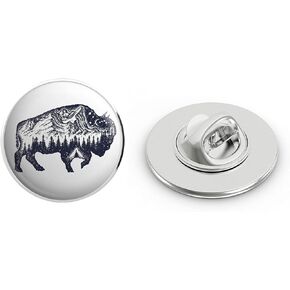 Cool Mountain Forest Range in Buffalo Cartoon Round Metal 0.75" Lapel Pin Hat Shirt Pin Tie Tack Pinback in Kuwait