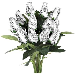 12 Pcs Music Rose Flowers Bulk Artificial 13 Inches Silk Cloth Bouquet Gift Simulation Music Note Roses Floral Party Supply Musician Gift for Anniversary Birthday(Classic) in Kuwait