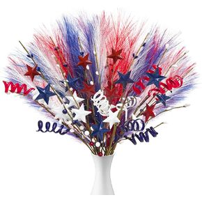 18 Pcs 4th of July Decorations, Patriotic Faux Floral Stems Branches Red White and Blue Berry Picks with Stars for Independence Day Memorial Day Party Home Office Desk Vase in Saudi Arabia