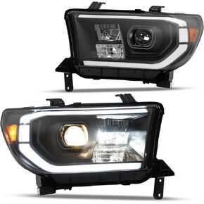 Pair Projector Headlight Compatible with 2007-2017 Toyota Tundra Sequoia w/C Shape LED Tube Bar Headlamp Assembly Clear Lens+Black Housing Replacement for TO2503171 TO2502171 LH&RH in Kuwait