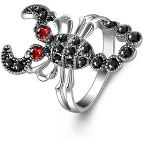 حجر الراين الأسود العقرب الدائري مع عيون حمراء الأصلي خمر نمط المرأة مجوهرات الحيوان خواتم الرجعية (8) in Kuwait