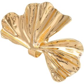 Large Chunky Gold Ginkgo Leaf Statement Ring for Women, Silver Vintage Boho Pleated Leaves Knuckle Rings Exaggerated Geometric Petal Party Jewelry Gift in Kuwait