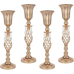 Metal Flower Trumpet Stripe Vases Crystal Table Centerpieces Artificial Flower Arrangements for Anniversary Celebration/Wedding/Party/Birthday Event Aisle Home Decor(Gold, 2Sets(4 Pcs)) in Saudi Arabia