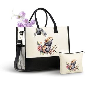 InnoBeta Bearded Dragon Gifts for Women Canvas Tote Bag, Bearded Dragon Gifts Tote with Top Zipper Closure and Shoulder Strap for Birthday, Mother's Day, Christmas in Saudi Arabia