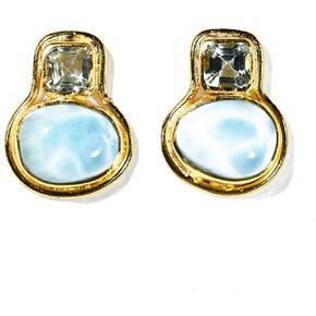 أقراط من الأحجار الكريمة لاريمار جمشت أخضر من الفضة الإسترليني 925، ذهب أصفر عيار 18 قيراط، أقراط عيد ميلاد مصنوعة يدويًا للنساء، أحجار طبيعية in Kuwait