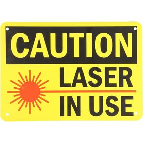 تحذير: الليزر قيد الاستخدام، 10 × 7 بوصة، أسود/أحمر على أصفر، ملصق فينيل ذاتي اللصق in Kuwait