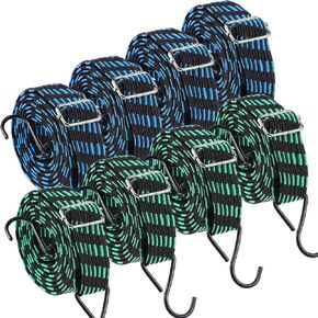 8 Pcs 80 Inch Flat Rubber Bungee Cords with Hooks, Adjustable Heavy Duty Elastic Straps for Securing Tarps, Moving Cargo, Camping, Luggage (Green Black, Blue Black) in Kuwait