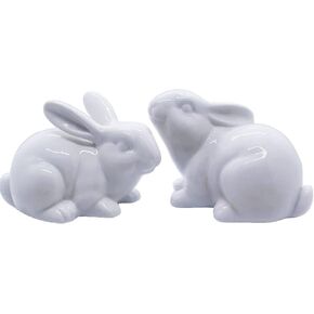 Set of 2 Porcelain Bunny Rabbit Statue Figurine Easter Spring Decoration Vintage Rustic White Bunny Figurines for Easter Dining Table Centerpiece Tiered Tray Bowl Shelf Ornament in Kuwait