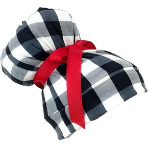 High Bun Ponytail Scrub Cap – Buffalo Check Knit Fabric Black/White - Scrub Hat for Women in Saudi Arabia