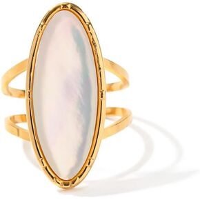 18K Gold Stainless Steel Iridescent White Mother-of-Pearl Oval Ring Luxury Pearl Jewelry in Saudi Arabia