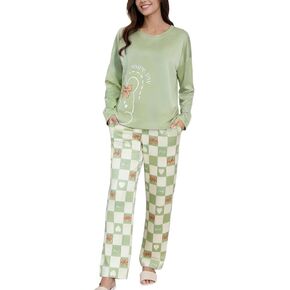 Women's Long Sleeve Pajama Set Cozy Breathable Sleepwear 2-Piece Lounge Outfit in Kuwait