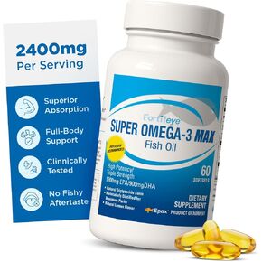 Fortifeye Vitamins Super Omega-3 Max Fish Oil, Lemon Flavor, Natural Triglyceride, 1200 EPA / 900 DHA Per Serv.- 30 Day, 60 Max Softgel Capsules in Kuwait