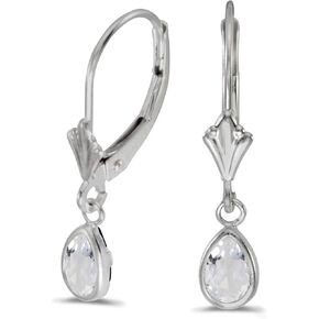 14k White Gold Pear White Topaz Bezel Lever-back Earrings in Kuwait