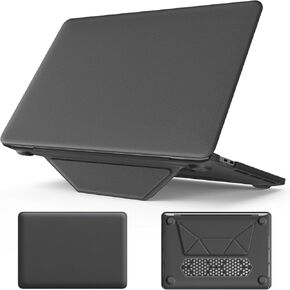 حافظة كمبيوتر محمول لجهاز MacBook Pro 13 2018/2020/2022(A2338 M1/M2 A2289 A2251 A2159 A1989 A1706 A1708)، جلد فاخر + حافظة رفيعة صلبة من البولي كربونات على غطاء حماية كاملة مع حامل مغناطيسي، أسود in Kuwait