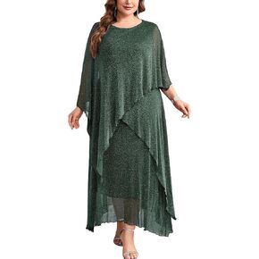 1X-5X Plus Size Formal Dress Long Cape Overlay Dresses Wedding Guest Evening Mother of Bride Groom Outfit in Kuwait