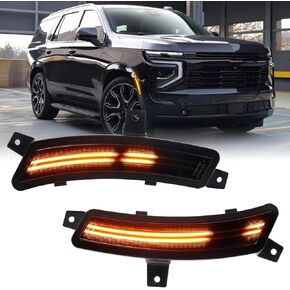 Dynamic White LED Side Marker Lights for 2025 2026 GMC Yukon XL Chevy Tahoe Suburban Cadilac Escalade ESV Upgrade Dual Row Sequential Scan Front Fender Sidemarkers Lamp with Smoked Lens 2PCS in Kuwait