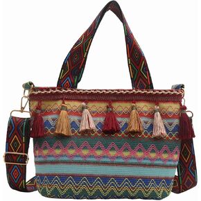 boho western crossbody bags for women, boho hippie handbag tote bag, fringe colorful multi color canvas purse in Kuwait