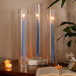 LETINE Hurricane Candle Holders with Ribbed Taper Candle Holders Set of 3(14")- Windproof & Elegant Candle Holder with Glass Cover for Outdoor&Indoors Wedding Centerpieces, Events & Home Decor in Kuwait