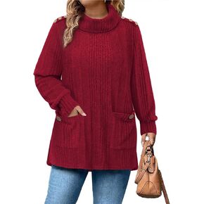 Siddhe Plus Size Turtleneck Tops for Women High Neck Long Sleeve Tunic with Pockets Fall Winter Sweater XL-5XL in Kuwait