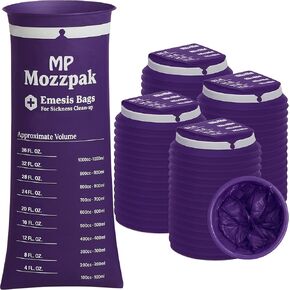 أكياس القيء MP MOZZPAK للاستعمال مرة واحدة - 100 عبوة - أكياس بارف 1000 مل - مقاومة للتسرب، درجة طبية، أكياس التقيؤ المحمولة، التقيؤ، الرمي، أكياس الغثيان للسفر ودوار الحركة، السيارات والطائرات، الأطفال، سيارات الأجرة in Kuwait