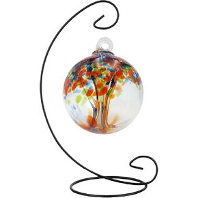 Dale Tiffany AC23189-D4 Rainbow Tree of Life Hand Blown Art Glass Ornament Witch Globe Gazing Ball, Royal, 4" Diameter with Hanging Stand in Kuwait