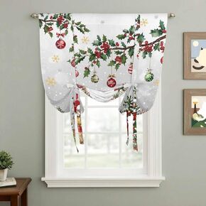 Grey Christmas Snowman Tie Up Curtains for Window, Xmas Snowflake Elk Tree Balls Thermal Insulated Balloon Shade Adjustable Rod Pocket Curtains Valance Panels for Kitchen Bathroom Café 34'' x 45'' in Saudi Arabia