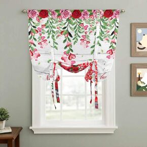 Red Gnomes Tie Up Curtains for Window, Valentine Roses Love Leaves Wood Rustic Thermal Insulated Balloon Shade Adjustable Rod Pocket Curtains Valance Panels for Kitchen Bathroom Café 46'' x 63'' in Saudi Arabia
