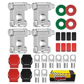 عمود علوي لطرف البطارية ذو المواصفات العسكرية، موصلات أطراف البطارية السلبية الإيجابية، موصلات بطارية السيارة شديدة التحمل مع عروات نحاسية مقاس 3/8 بوصة، ومقلص للحرارة، وغطاء وغسالات in Kuwait