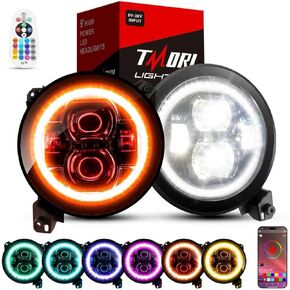 مصابيح أمامية LED متعددة الألوان مقاس 9 بوصة مع حلقة عيون الملاك DOT Hi/Lo Beam مصابيح أمامية دائرية للتحكم عن بعد في تطبيق الهاتف متوافق مع Je-ep Wrangler JL JLU Unlimited & Gladiator JT (2018-2025) in Kuwait