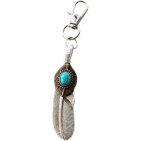 Silver Boho Feather Western Turquoise Zipper Pull for Backpacks, Purse Charms, Handbag Jewelry, Camera Bag Charms and Key Chain with Rhinestone in Kuwait