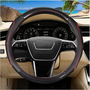 Car Steering Wheel Cover, Leather Carbon Fiber Vehicle Wheel Protector for Men Women, Anti-Slip Breathable Sport Style Steering Cover, Universal Automotive Interior Accessories (Red) in Kuwait