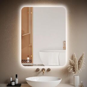 EOGOW مرآة بإضاءة خلفية للحمام، 36 بوصة × 24 بوصة مرآة حمام بإضاءة خلفية LED مثبتة على الحائط مع مقاومة للضباب، قابلة للتعتيم بدون خطوات، 3 أضواء ملونة، لومن عالي، مدرج في قائمة UL، زجاج مقسى in Kuwait