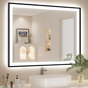 40x30 LED Bathroom Mirror with Lights, Black Aluminum Framed, Backlit + Front Lit, Lighted Bathroom Vanity Mirror for Wall, Anti-Fog, Memory Function, Dimmable, Shatterproof ETL Listed in Saudi Arabia