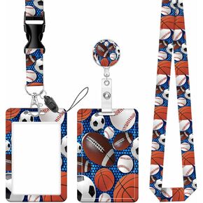 Badge Reels Retractable with Carabiner Reel Clip, ID Name Tag Work Badge Holder Belt Ferrule, Identity ID Badge Holder Cover Case for Office Work Nurse Teacher Student(Baseball Football Basketball) in Kuwait