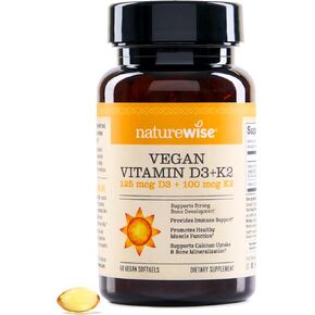 NatureWise Vegan Vitamin D3 5000iu (125 mcg) + Vitamin K2 (100mcg VitaMK7) Healthy Muscle Function, and Immune Support, Non-GMO, Gluten Free in Cold-Pressed Olive Oil in Kuwait