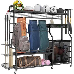 DWVO Golf Bag Organizer for Garage ، وقصة تخزين الجولف مع عجلات ، ومنظمات رياضية للمرآب للكرات ، والضربات ، والزلاجات الدوارة وغيرها من المعدات الرياضية in Kuwait