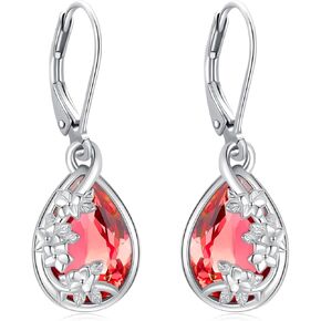 Flower Drop Dangle Teardrop Earrings 925 Sterling Silver Birthstone Leverback Earrings for Women Jewelry Gifts for Mother/Mom in Kuwait